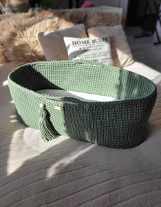 Pistachio Crochet Moses Basket with stand