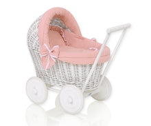 Load image into Gallery viewer, Firm Peach White Wicker dolls pram