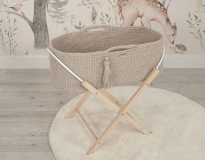Light Beige Crochet Moses Basket with stand