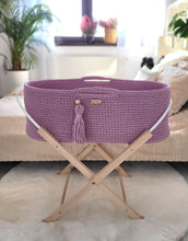 Load image into Gallery viewer, Lavender Crochet Moses Basket with stand