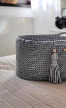 Load image into Gallery viewer, Dark Grey Crochet Moses Basket with stand