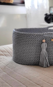 Dark Grey Crochet Moses Basket with stand