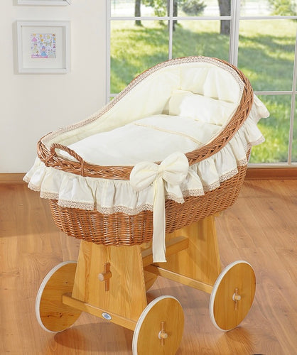 Cream Bow Natural Wicker Bassinet