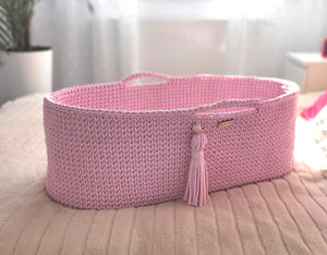 Pink Crochet Moses Basket with stand