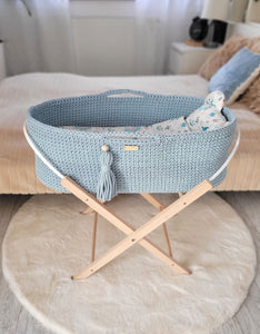 Misty Blue Crochet Moses Basket without stand