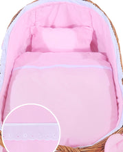 Load image into Gallery viewer, Pink Bow Natural Wicker Bassinet