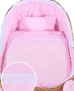 Pink Bow Natural Wicker Bassinet
