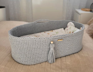 Gray Crochet Moses Basket without stand