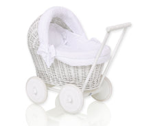 Load image into Gallery viewer, Firm White White Wicker dolls pram