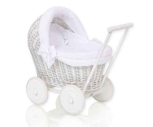 Firm White White Wicker dolls pram