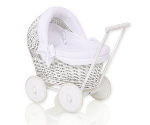 Firm White White Wicker dolls pram
