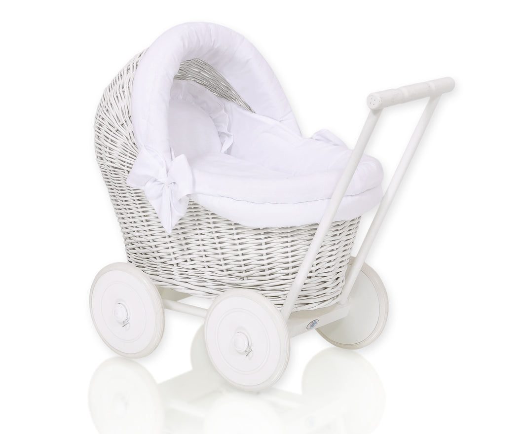 Firm White White Wicker dolls pram