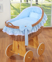 Load image into Gallery viewer, Blue Bow Natural Wicker Bassinet