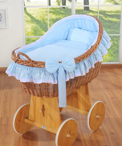 Blue Bow Natural Wicker Bassinet