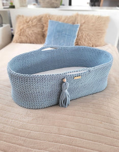 Misty Blue Crochet Moses Basket with stand