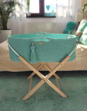 Load image into Gallery viewer, Mint Crochet Moses Basket with stand