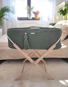 Pistachio Crochet Moses Basket with stand