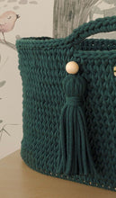 Load image into Gallery viewer, Bottle Green Crochet Moses Basket and stand