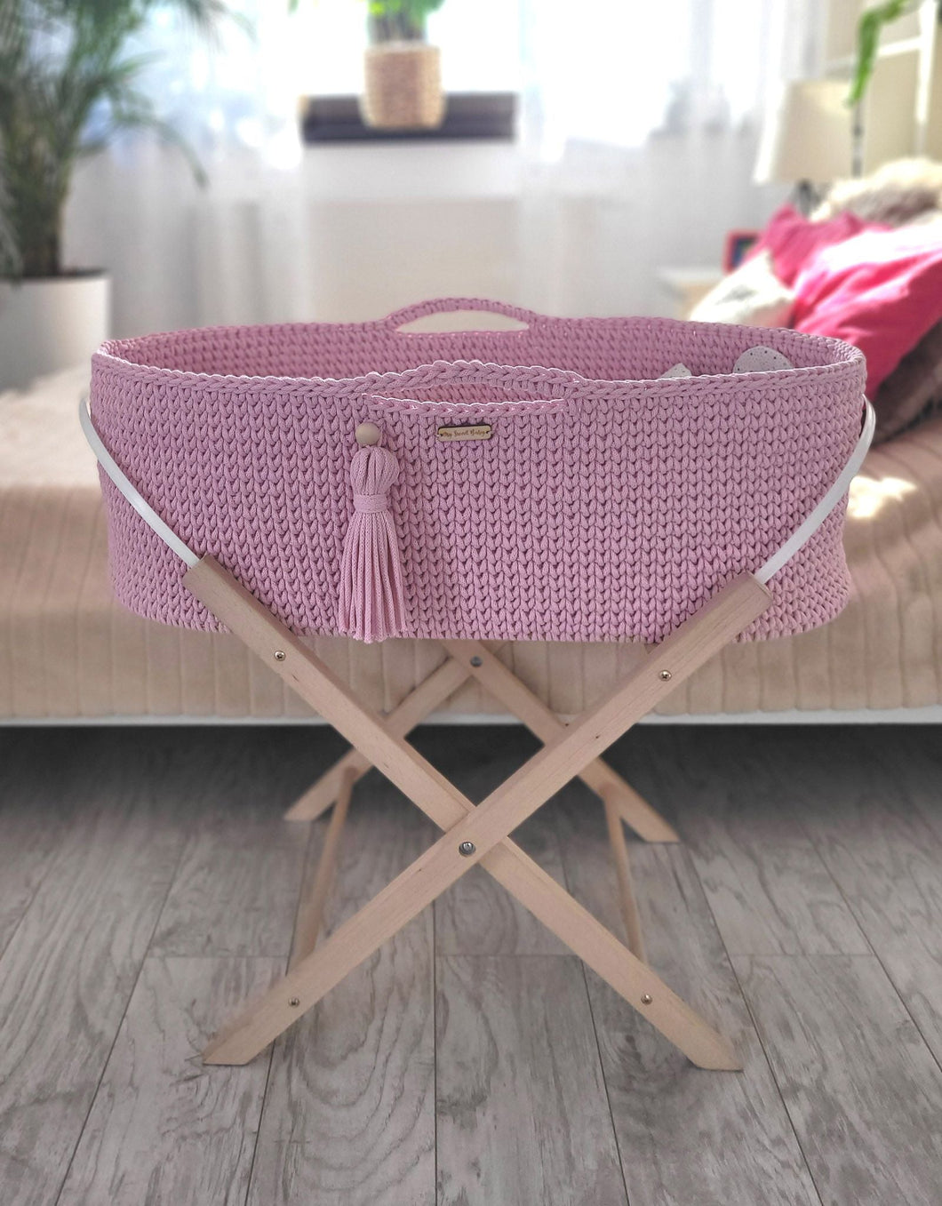 Pink Crochet Moses Basket without stand