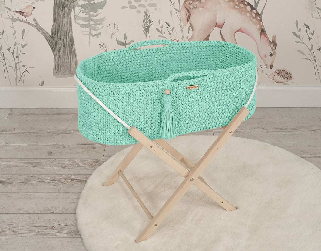 Mint Crochet Moses Basket with stand