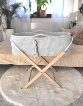 Load image into Gallery viewer, Light Grey Crochet Moses Basket with stand