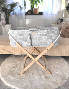 Light Grey Crochet Moses Basket with stand