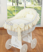 Load image into Gallery viewer, Cream Bow Wicker Bassinet