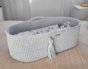 Light Grey Crochet Moses Basket with stand