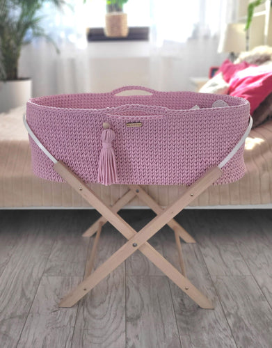 Pink Crochet Moses Basket with stand