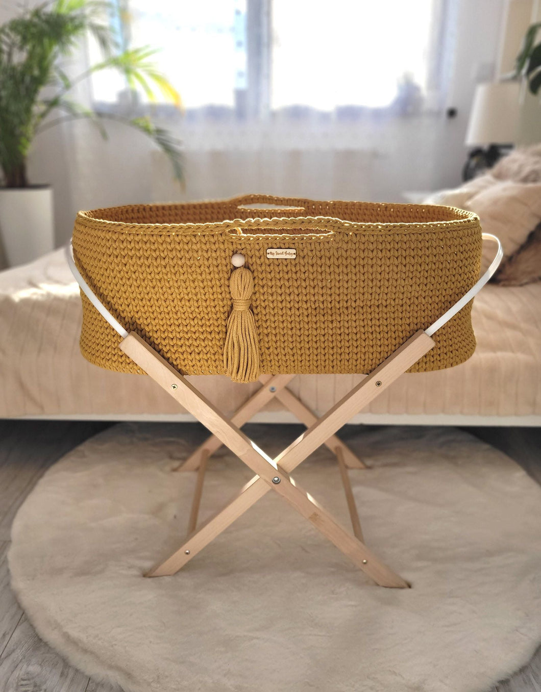 Honey Yellow Crochet Moses Basket without stand