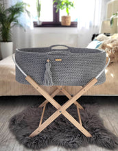 Load image into Gallery viewer, Dark Grey Crochet Moses Basket with stand