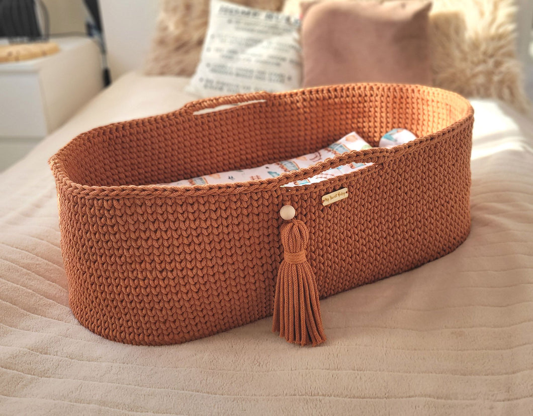 Terracotta Crochet Moses Basket with stand