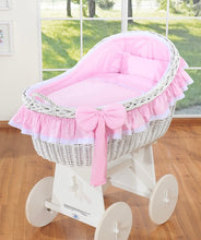 Load image into Gallery viewer, Pink Bow Wicker Bassinet