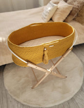Load image into Gallery viewer, Honey Yellow Crochet Moses Basket with stand