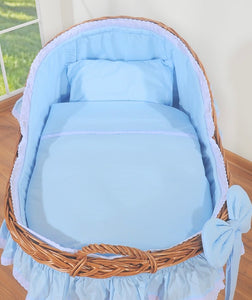 Blue Bow Natural Wicker Bassinet