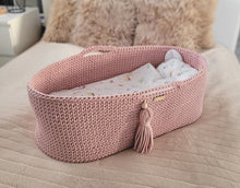 Load image into Gallery viewer, Pastel Pink Crochet Moses Basket with stand