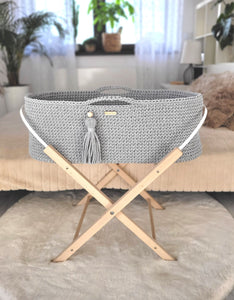 Gray Crochet Moses Basket with stand