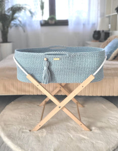 Misty Blue Crochet Moses Basket without stand
