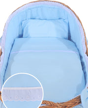 Load image into Gallery viewer, Blue Bow Natural Wicker Bassinet