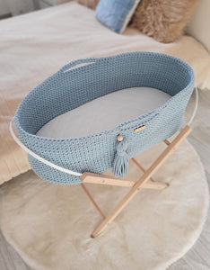 Misty Blue Crochet Moses Basket with stand