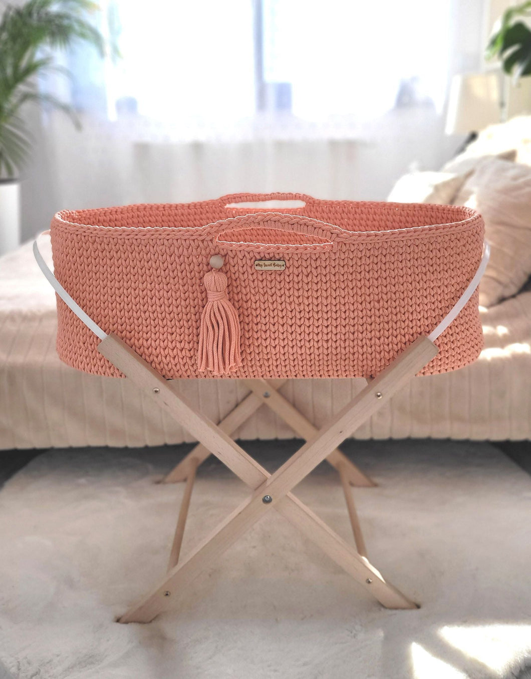 Salmon Crochet Moses Basket without stand