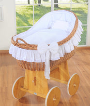 Load image into Gallery viewer, White Bow Natural Wicker Bassinet