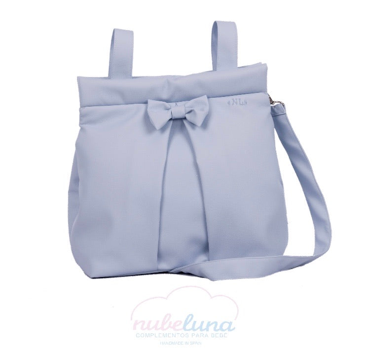 Pompas Blue leatherette bow bag
